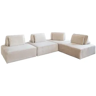 Kawola Modulsofa Wiolo Soft 4 Module 4 Kissen Cremeweiß Cord , Textil , Echtholz , Füllung: Schaumstoff , 333x84x222 cm , Wohnzimmer, Sofas & Couches, Sofas