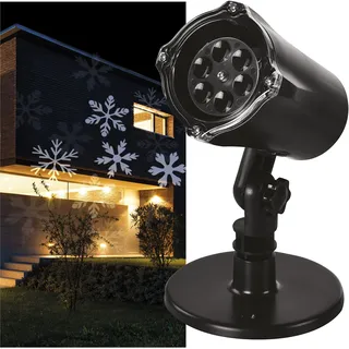 EMOS LED Projektor, weiße Schneeflocken, effektvolle Wandbeleuchtung, Fassaden-, Wand- und Mauer-Projektion, IP44, Weihnachtsbeleuchtung für Außen & Schneeflocken - Schwarz,