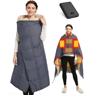 FERNIDA Kabellos Beheizbare Decke mit Akku, Wärme Elektrische Akku Heizdecke, Klein Winter Wearable Heated Throw Blanket Extra Warm, 3 Temperaturstufen, Blau