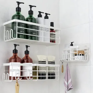 Uamector Duschablage Badezimmer Organizer mit Seifenhalter - Rostfreie Schwarz Badregal ohne Bohren - Shampoo Halterung für Dusche (Weiß)