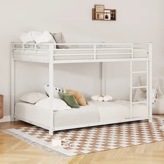 MODFU Kinder-Etagenbett 140 x 200 mit 1*Matratze Metallbett Kinderbett im klassischen Design,Mit Absturzsicherung,robust und langlebig, Weiß - Weiß