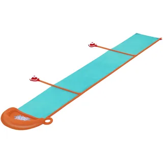 Bestway H2OGO! Wasserrutsche Fontäne, 488 x 129 cm, ab 3 Jahren, strapazierfähiges PVC, SplashBoost Sprinkler, Stomp-Pads, kleines Landebecken, Gartenschlauchanschluss, inkl. Reparaturflicken