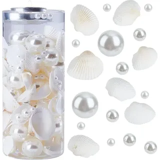 240 Stück Muschel Vasenfüller - Weihnachtskerzenfüller - Sommer ABS Kunststoff Schwimmende Faux Runde Perlen - Muschel Valentinstag Hochzeits Feiertags Tischdekoration - Perlen Kerzenfüller für Party Wohnkultur
