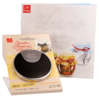Quattro Stagioni Deckel zum Beschriften, TO 70, Twist-Off Deckel + Rezeptheft, Ersatzdeckel aus Edelstahl Ø 7 cm, beschreibbar, Zubehör für Einmachgläser - Schwarz