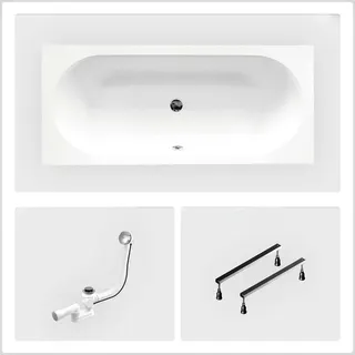 Rechteckige Badewanne - 160 x 75 cm - ohne Verkleidung - mit Füßen - Chromablauf - VITAE