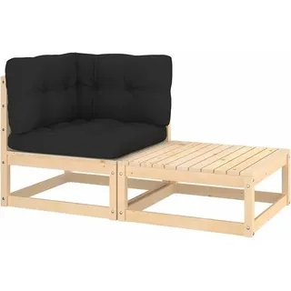 2-TLG. Garten-Lounge-Set mit Kissen, Lounge Gartenmöbel Set, Terassenmöbel Wetterfest, Gartenlounge, Balkon Möbel, Garten Loungemöbel Set, Garten Sitzgruppe, Massivholz Kiefer