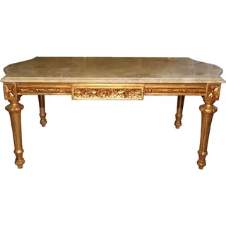Casa Padrino Barock Couchtisch Gold mit cremefarbener Marmorplatte 108 x 55 cm - Limited Edition - Gold, Creme