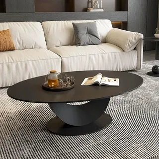 Schwarzer Ovaler Couchtisch - Minimalistischer Wohnzimmertisch im Landhausstil, Großer Moderner Couchtisch für das Wohnzimmer, Einzigartiges Design aus der Mitte des Jahrhunderts