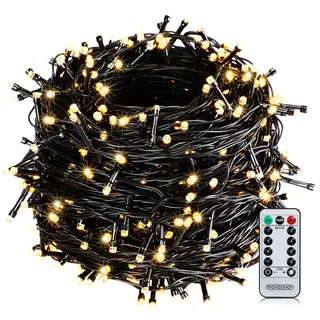monzana MONZANA® Lichterkette 60m mit Fernbedienung Timer Innen Außen 8 Modi Dimmbar IP44 Wetterfest Stecker Weihnachten Weihnachtsbeleuchtung Warmweiß