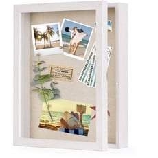 Love-KANKEI 3D Bilderrahmen 28 x 35 cm Holz Objektrahmen zum Befüllen Shadow Box Frame mit 8 Stecknadeln, Geschenk für Familie Freunde usw. (Weiß)