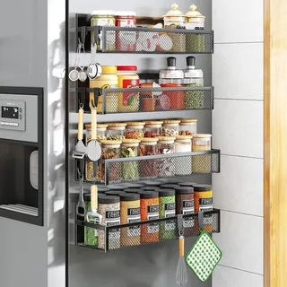 Magnetisches Gewürzregal für Kühlschrank, 4er Pack Magnetregal mit 8 beweglichen Haken