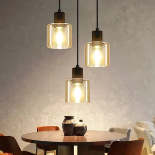 ZMH Pendelleuchte Esstisch Hängelampe Vintage 3 Flammig Esstischlampe Hängend E27 Hängeleuchte Metall Schwarz Esszimmerlampe Retro Industrial Pendellampe für Wohnzimmer Hotel Büro (ohne Leuchtmittel)