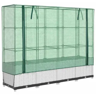 vidaXL Hochbeet mit Gewächshaus-Aufsatz Rattan-Optik 160x40x138 cm - Weiß