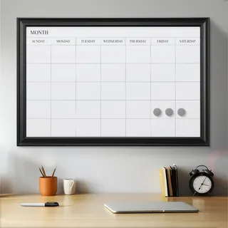 Navaris Magnetisches Whiteboard mit Rahmen - 75 x 50 cm magnetischer Wochenplaner - Tafel abwischbar mit Magneten Stifte - Magnettafel mit Kalender