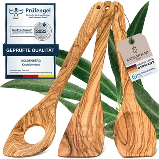 GOLDENBERG® Premium Holzkochlöffel Set Olive - feinstes Olivenholz aus Italien - Made in Germany - antibakteriell und hitzebeständig - Kochlöffel Holz - Kochlöffel Set - Holz Kochlöffel