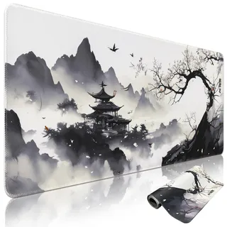 Niviy Gaming Mauspad XXL Kirschblüte Tuschemalerei-Muster rutschfeste Wasserdichter Schreibtischunterlage 1200x600mm,Anime Mousepad für präzise Maussteuerung Tastatur PC Laptop,für Heim Büro