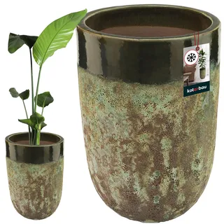 KOTARBAU® Blumenkübel Höhe 50 cm ⌀ 35 cm Blumentopf Grün Keramik Pflanzkübel frostsicher Übertöpfe für draußen Flower Pot Outdoor & Indoor Pflanzkübel innen außen