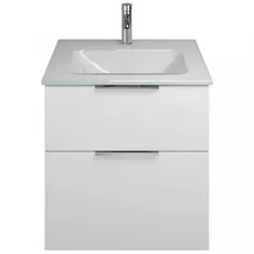 Burgbad Eqio Glas-Waschtisch inklusive Waschtischunterschrank, Breite 620 mm, SEYX062, Farbe (Front/Korpus): Weiß Hochglanz / Weiß Glänzend, Griff Chrom G0146