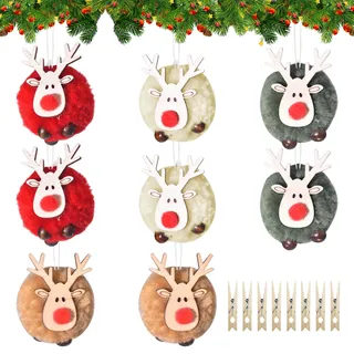 8 Stück Weihnachtsbaum Anhänger, Rentiere Weihnachtsbaum Deko, Elch Deko Filz Holz Weihnachtsdeko, Weihnachtlicher Baumschmuck mit Holzklammern für DIY Weihnachtsdeko, Festtagsfeier
