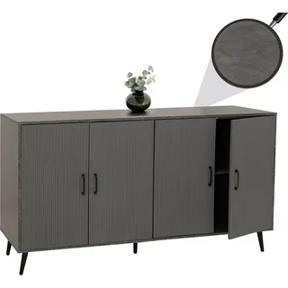 Sideboard HWC-N89, Kommode Schrank Highboard Anrichte, 3D-Design Melamin Holz, 88x150x40cm Marmor-Optik grau - Grau
