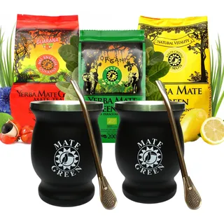 Matetee Mate Green Set | Stahl Matetee Becher | Guarana & Zitrone 200g