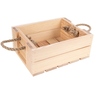 Creative Deco Holzkiste Natur Weinkiste Holz Naturholzkiste | 25 x 19 x 10 cm | mit Griffen aus Juteseil | Obstkiste | Aufbewahrungsbox Geschenk Box DIY | Dokumente Werkzeuge Spielzeug