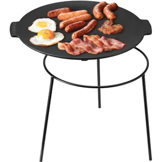 Navaris Grillplatte Gusseisen - Ø34cm Gusseisen Grillplatte, Gusseisenpfanne, Topf Induktion, Abnehmbare Beine für einfachen Transport, für Lagerfeuer, Grill, Feuerschale
