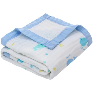 Musselin Babydecke Sommer für Babys 6-Lagig Kinder Baumwolle Decke Sommer Weich Atmungsaktiv Wickeldecke Einschlagdecke Mädchen Junge 110x110cm (Wal)