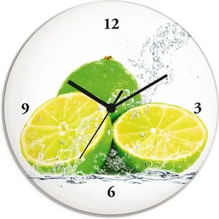 ARTland Glas Wanduhr Quarzuhr - schwarzer Zeiger Limette mit Spritzwasser Größe: 30x30 cm - Gelb