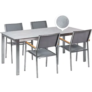 BELIANI Gartenmöbel Set 7-Teilig Grau Edelstahl 4 Stühle Polyester Tisch 180x90 cm Sicherheitsglas Keramik Gartenausstattung Terrasse Outdoor Indoor - Grau, Silber