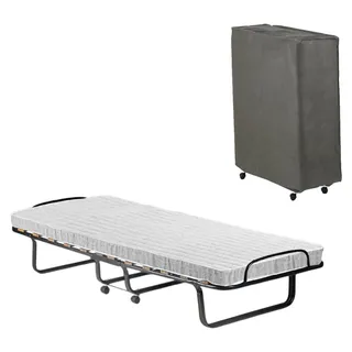 Dparis-Klappbett, Feldbett mit 12 Latten, inklusive Matratze, platzsparendes Kinderbett, 100 % Italy, 80 x 190 x 37 cm, inklusive Schutzhülle - Weiß