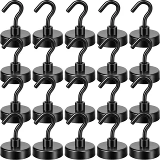Neosmuk Schwarze Magnethaken, 30kg Hochleistungs-Erdmagnete mit Haken, extra starker Cruise-Haken zum Aufhängen(schwarz, 20er-Pack)