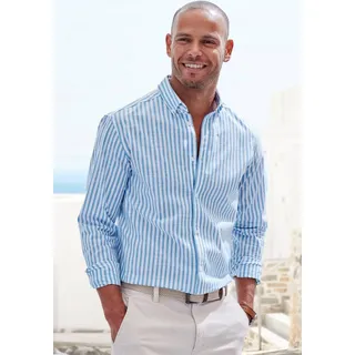 John Devin Langarmhemd »Regular Fit« Streifenhemd mit Button-down-Kragen, aus reiner Baumwolle, blau