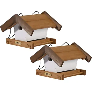 dobar® Green Label Kleines Vogelhaus Goldener Oktober im 2er-Set - Futterstationen für Wildvögel zum Aufhängen - Wildvogelfutterplätze - 22,5 x 21 x 16 cm - Braun/Weiß