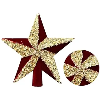 JIJICZ Star Tree Topper Glitzer Weihnachtsbaumspitze Stern Christbaumspitze Weihnachtlicher Weihnachtsbaum Spitze Stern Christbaumschmuck Weihnachten Dekoration 20cm Rot Und Gold