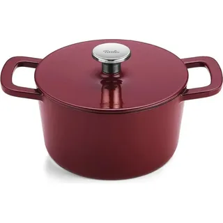 Fissler Moments Collection / Emaillierter Gusseisen-Bräter, rund (Ø 24 cm) Cast-Iron Topf, Cocotte AromaStar-Funktion, Induktion – Burgunderrot - Rot