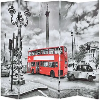 Raumteiler klappbar 200 x 170 cm London Bus Schwarz-Weiß - Schwarz, Weiß, Rot