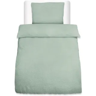 Bettwäsche Meline 155x220cm + Kissenbezug 80x80cm Salbei Seersucker , Textil , 155x220 cm , Heimtextilien, Bettwäsche & Leintücher, Bettwäsche