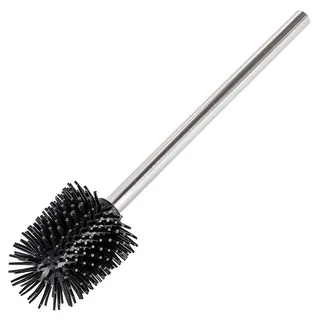 Wenko Ersatzbürste mit Silikon Bürstenkopf, Toilettenbürste mit auswechselbarem Bürstenkopf, Anti-Haft-Wirkung, mit rostfreiem, glänzendem Edelstahlstiel, Ø 8,5 x 35 cm, Silber/Schwarz