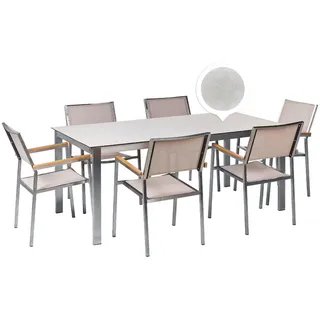 Beliani Gartenmöbel Set 7-tlg. Weiß/Beige/Silber