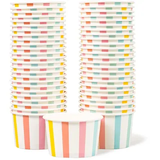 MATICAN Papier-Eisbecher – 50 Stück 156 ml Einweg-Dessertschalen für heiße oder kalte Speisen, 156 ml Partyzubehör, Leckerli-Becher für Eisbecher, gefrorener Joghurt, Suppe, Pastellstreifen