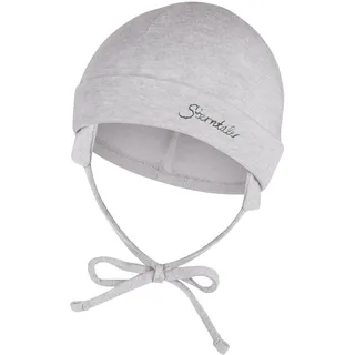 Sterntaler OCS Beanie mit Umschlag – Mütze aus Melange-Singlejersey (Bio) mit Ohrenklappen, Bindeband & Stickmotiv – Unisex Baby Übergangsmütze – grau melange, Gr. 35