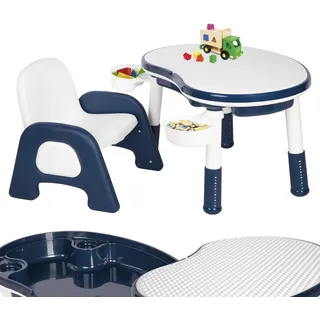 ONVAYA® Kindertisch mit Stuhl | Blau | Multifunktionaler Kinder Spieltisch mit Stauraum | Höhenverstellbar & leicht zu reinigen - Blau