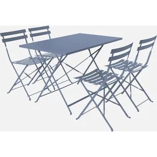 sweeek - Klappbarer Bistro-Gartentisch aus Stahl mit 4 Stühlen - Graublau - Grau