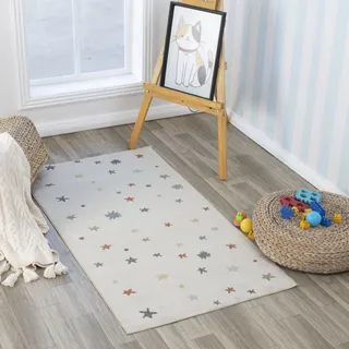 livabliss Sterne Kinder 80x150 cm – Waschbar, Cartoon Design in Creme, Krabbel- & Spielmatte für Babyzimmer & Kinderzimmer