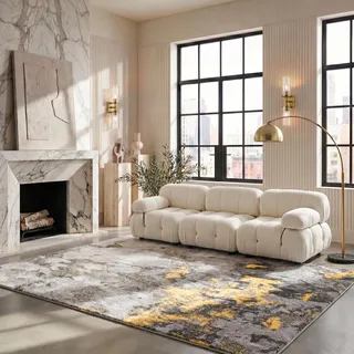 SAFAVIEH Abstrakt Teppich für Wohnzimmer, Esszimmer, Schlafzimmer - Adirondack Collection, Kurzer Flor, Grau und Gelb, 240 X 300 cm