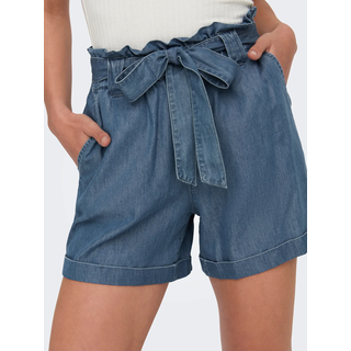 Shorts ONLY "ONLBEA SMILLA HW PB LOOSE DNM SHORTS", Damen, Gr. S (36), N-Gr, blau (medium blau denim), Web, Obermaterial: 65% Baumwolle, 35% Lyocell, unifarben, regular fit, Hosen Shorts, im Denim Look, Topseller