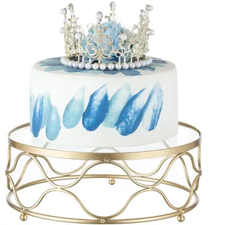 NUPTIO Gold Kuchenständer Rund Tortenständer: 25cm Cupcake Ständer Metall Nachmittagstee Dessert Display Tablett mit Acrylplatte für Hochzeit Geburtstag Party Baby Dusche Weihnachten Dekorationen