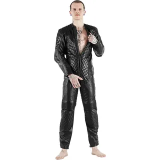 New BLACK 5 GAY-ZIP Leder Kombi für Gays mit durchgehendem Reißverschluss Lederhose, 48 - Schwarz