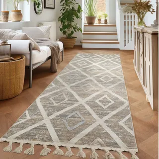 Läufer OTTO HOME "Otilie" Gr. 11, braun, B:67cm H:11mm L:230cm, Kunstfaser, Teppiche, Läufer, dichte Qualität, Woll-Look, Boho, mit Fransen und Rauten, Scandi